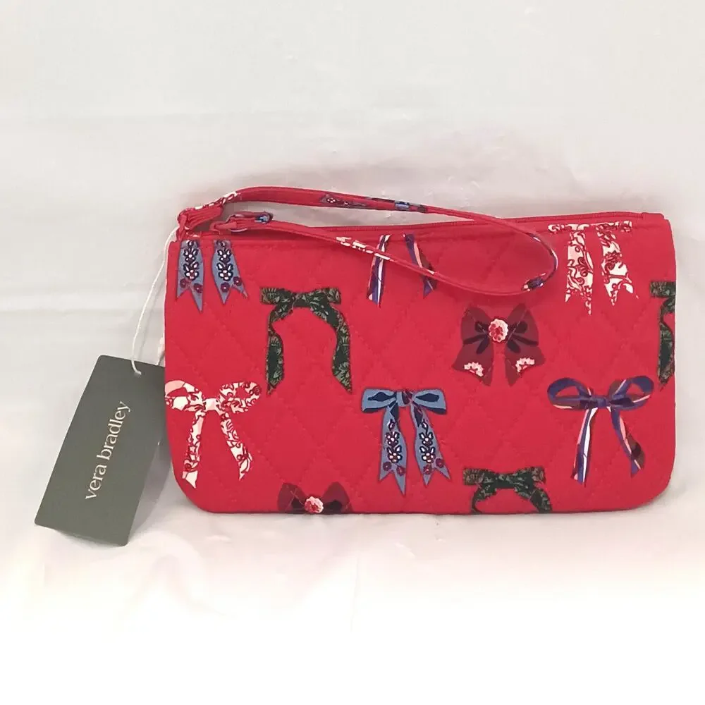 Vera Bradley NWT Red Quilted Bow Mosaic Zip Wristlet Recycled Cotton Wallet - Picture 2 of 8
